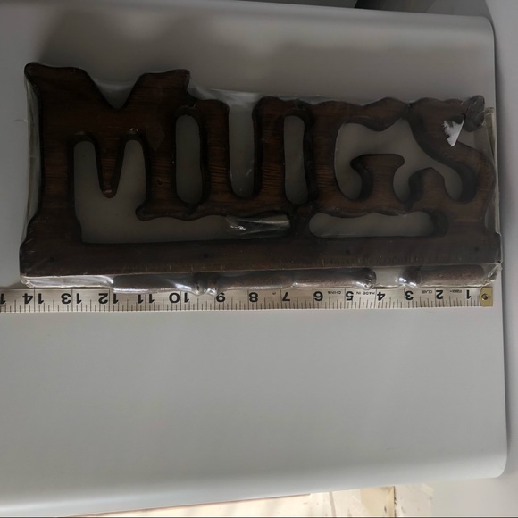 1971 Vintage Wooden MUGS Wall Mount Coffee Cup Holder Retro Rustic Kitchen Sign - Picture 6 of 6